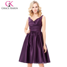 Grace Karin Sleeveless V-Neck Satin Purple Color Homecoming Dress Short Prom Party Dress 8 Size US 2~16 GK000126-2